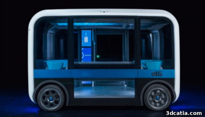 The Olli 2.0 autonomous shuttle developed by Local Motors, a key example of 3D printed mobility solutions.