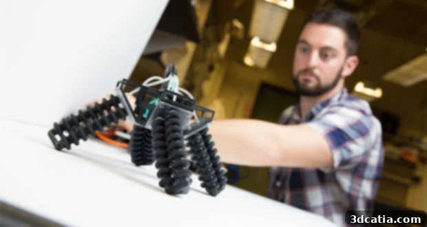 A 3D printed soft robot with X-shaped legs navigating sandy terrain, developed by UC San Diego researchers for rough environments.