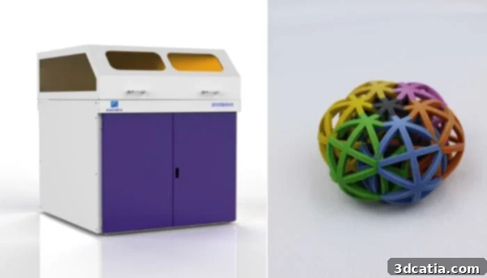 EASYMFG G450 binder jetting color 3d printer and a multi-colored part