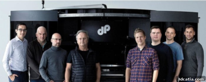 The dp polar team showcasing the AMpolar i2 3D printer at an event, highlighting their commitment to industrial additive manufacturing solutions.