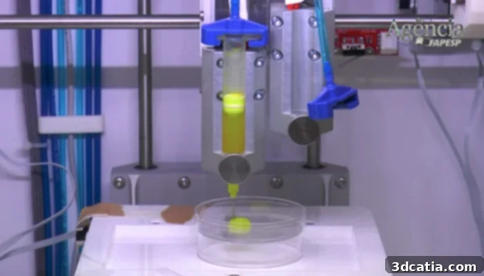 Detailed diagram illustrating the multi-step process of liver bioprinting from blood cells.