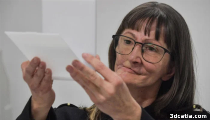 Denise Vicentin smiling with her new 3D printed facial prosthesis, highlighting the life-changing impact of the operation.