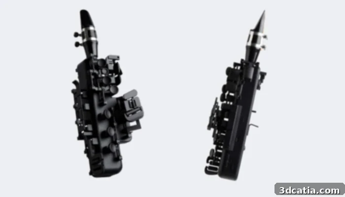 The Travel Sax is a small and very light electronic saxophone, showcasing 3D printing innovation | Credits: Odisei Music