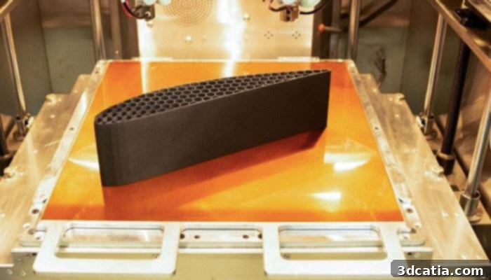 A 3D printed part manufactured from Solvay KetaSpire AM FILAMENT CF10 LS1, a carbon fiber-loaded PEEK material, showcasing the capabilities of the AON-M2 2020 printer for high-strength applications.
