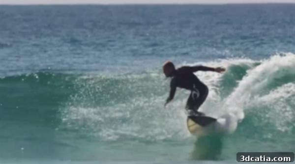 Close-up of the innovative 3D printed surfboard design.