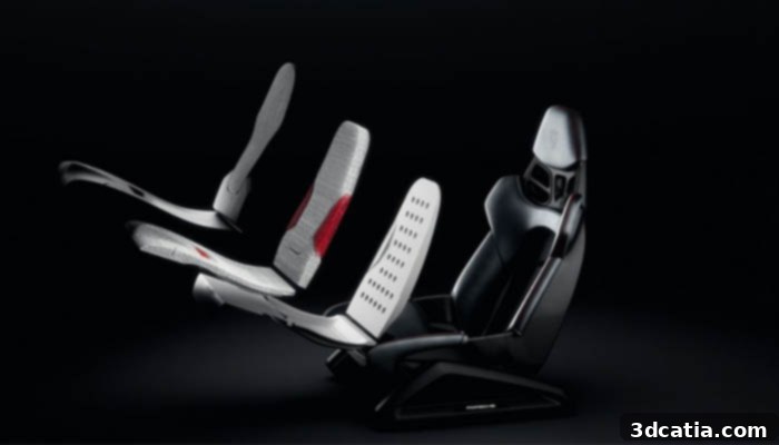 Porsche's 3D printed bodyform full-bucket seat showcasing customizable design.
