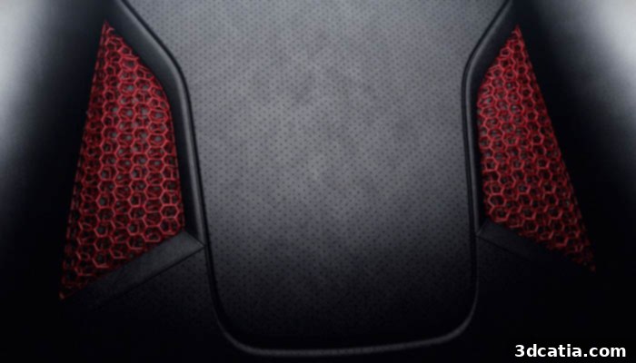 Close-up of Porsche's 3D printed seat, highlighting the Race-Tex outer skin and visible lattice structures.