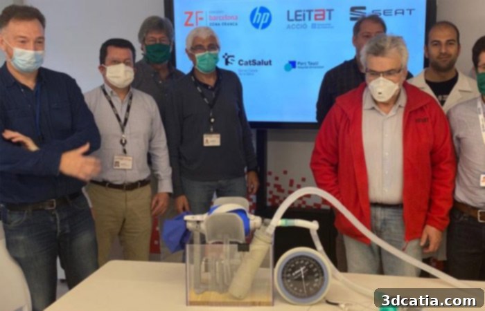 Diverse partners collaborating on the development of a 3D printed emergency respirator in Spain
