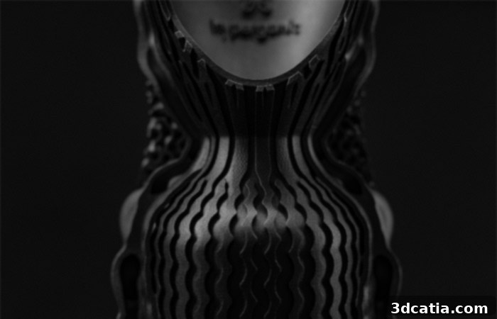 Close-up view of the 3D printed rocket engine structure