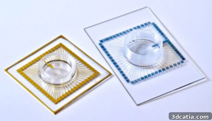 A research team's 3D printed multi-electrode array, displaying an advanced design for monitoring complex brain activity.