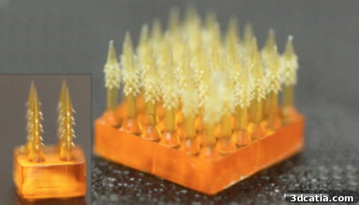 4D printed micro needles for painless injections and advanced medical applications