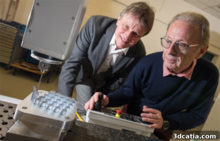 Researchers Dirk Bähre and Stefan Wilhelm demonstrating precision machining