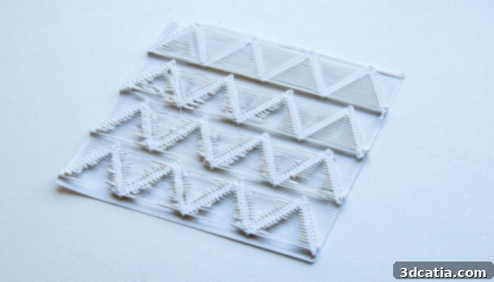 A bridge test conducted using 3DOptimizer methodology for FFF 3D printing parameter calibration, demonstrating precision.