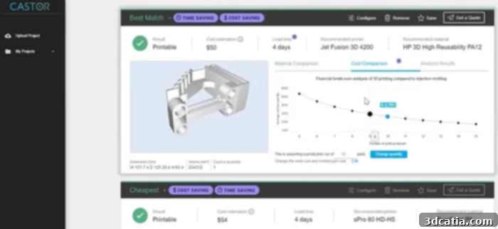CASTOR’s software interface for part analysis