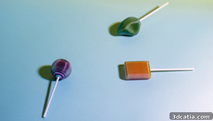 Interactive multicolor lollipop with dynamic visual effects enabled by illusory materials