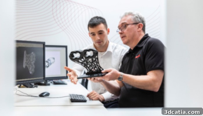 A digital file transforming into a printed part, showcasing Henkel's broad material portfolio and service guidance for clients on their Additive Manufacturing journey