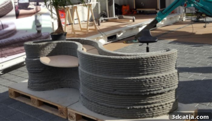 3D printed building using concrete demonstrating prevalent industry practice