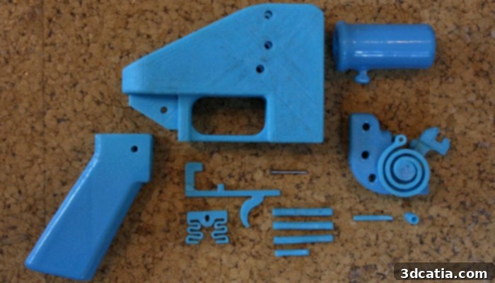 3D printed gun components before assembly