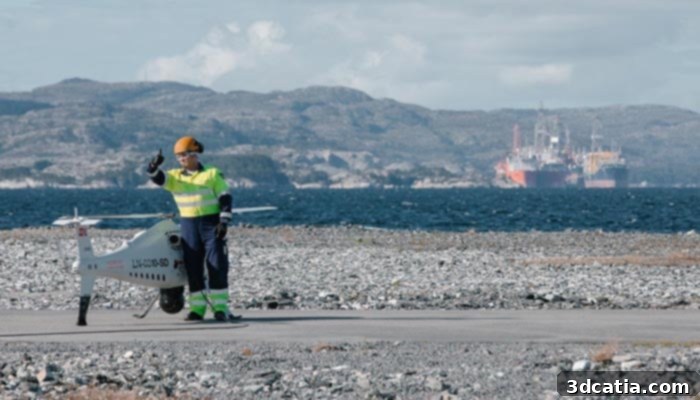 Equinor drone delivering a 3D printed part to the Troll A platform in the North Sea