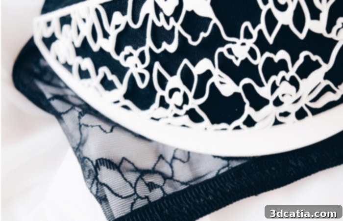Close-up of a 3D printed bra component, showcasing custom design