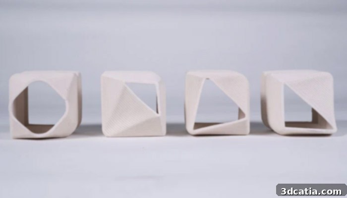 Close-up of 3D printed ceramic blocks with diamond pattern