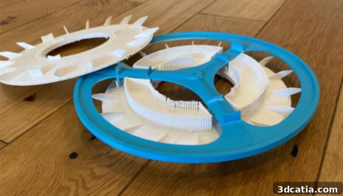Rolloe air-purifying bike wheel prototype designed by Kristen Tapping using 3D printing.