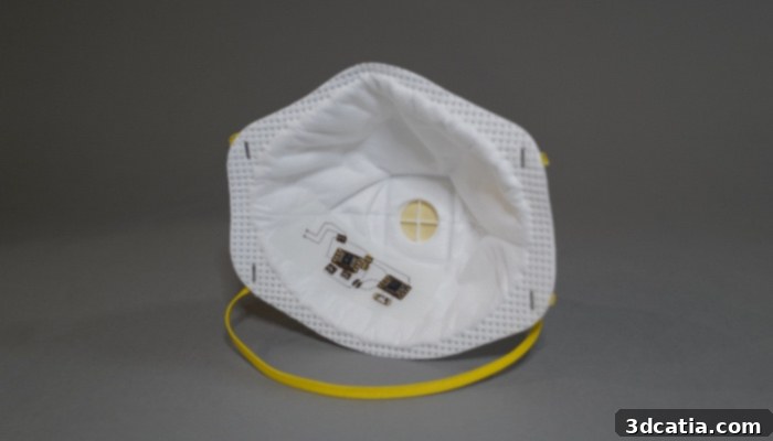 An N95 mask embedded with an electronic circuit designed in MorphSensor.