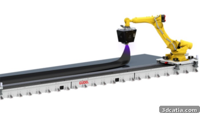 Continuous Composites 3D printing technology at work, showing a robotic arm precisely laying continuous fibers within a photopolymer matrix under UV light.