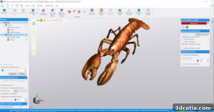 Scanning test of a lobster replica: deemed the most successful scan in our tests, demonstrating an excellent rendering quality due to rich color capture and high level of detail, showcasing Go!SCAN 3D's advanced capabilities.