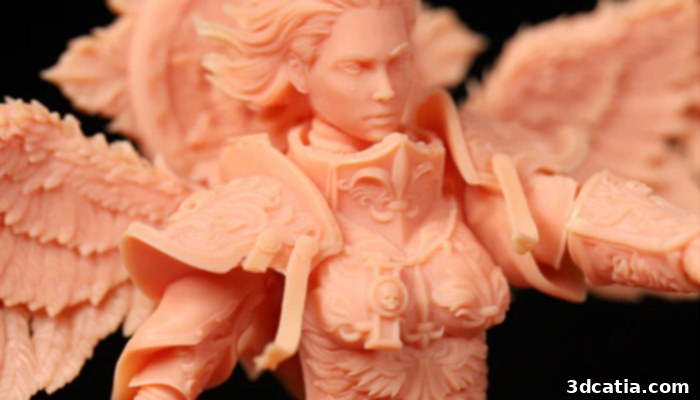 LONGER Elevates LCD 3D Printing with Ultra-Precise Orange 4K 4 Close-up of a highly detailed 3D printed Archangel miniature model