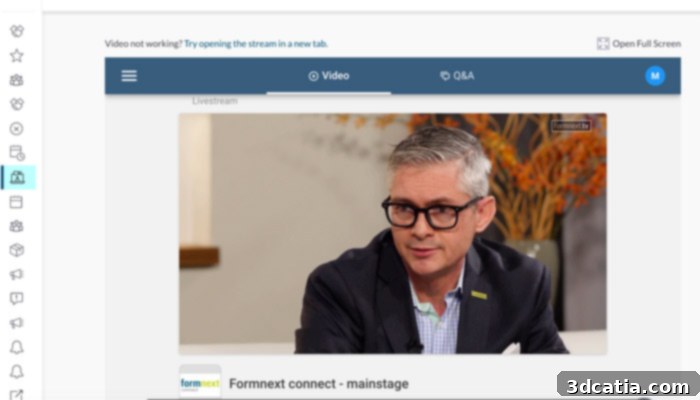 Formnext Connect platform showing a live round table conference