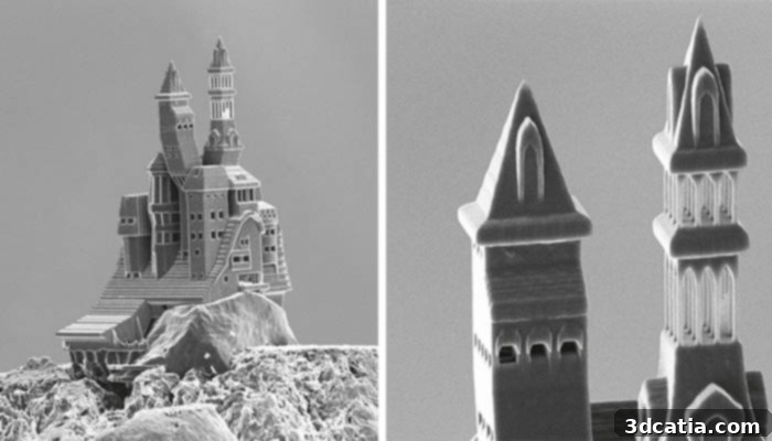 3D Printed Micro Castle on a Pencil by UpNano