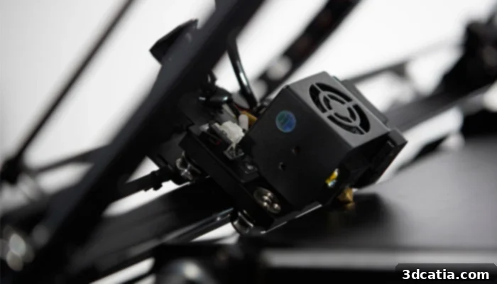 Close-up of the iFactory One's extruder, indicating precision and material handling capabilities.