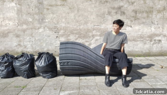 The New Raw studio repurposes plastic waste into urban furniture using 3D printing, showcasing sustainable practices.