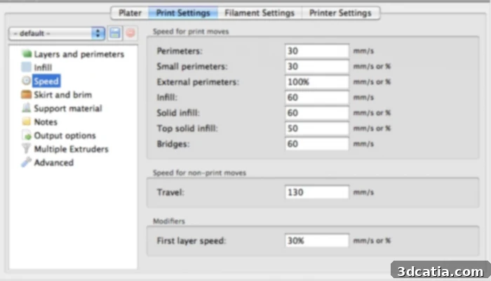 Slic3r 3D printing settings interface