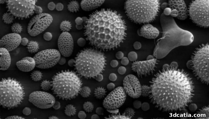 Microscopic images of various pollen grains