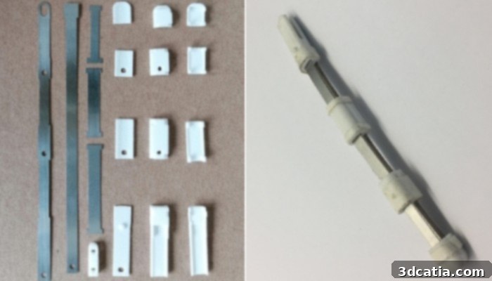 Exoskelett 3D-gedruckte Fingergelenke - showing individual components and assembled finger