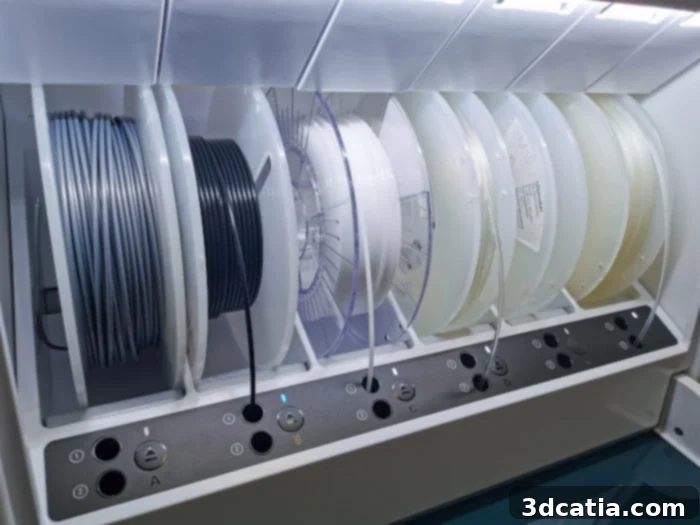 Ultimaker Material Station loaded with six filament spools