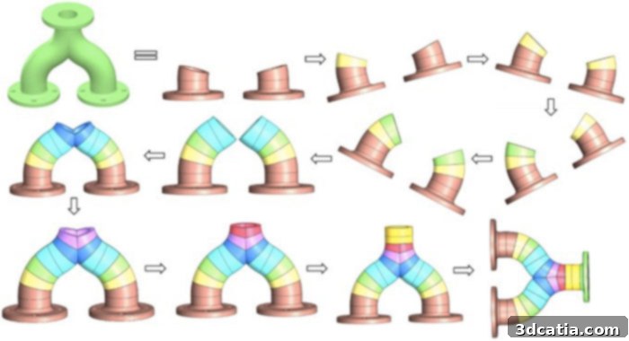 Example of a 3D printing process without supports