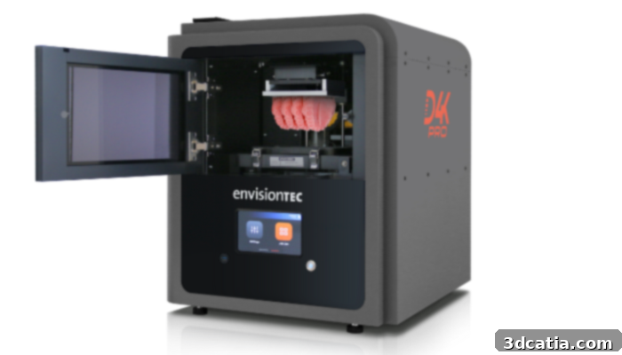 EnvisionTEC’s D4K Pro 3D printer, showcasing its advanced photopolymer 3D printing capabilities for precision parts.