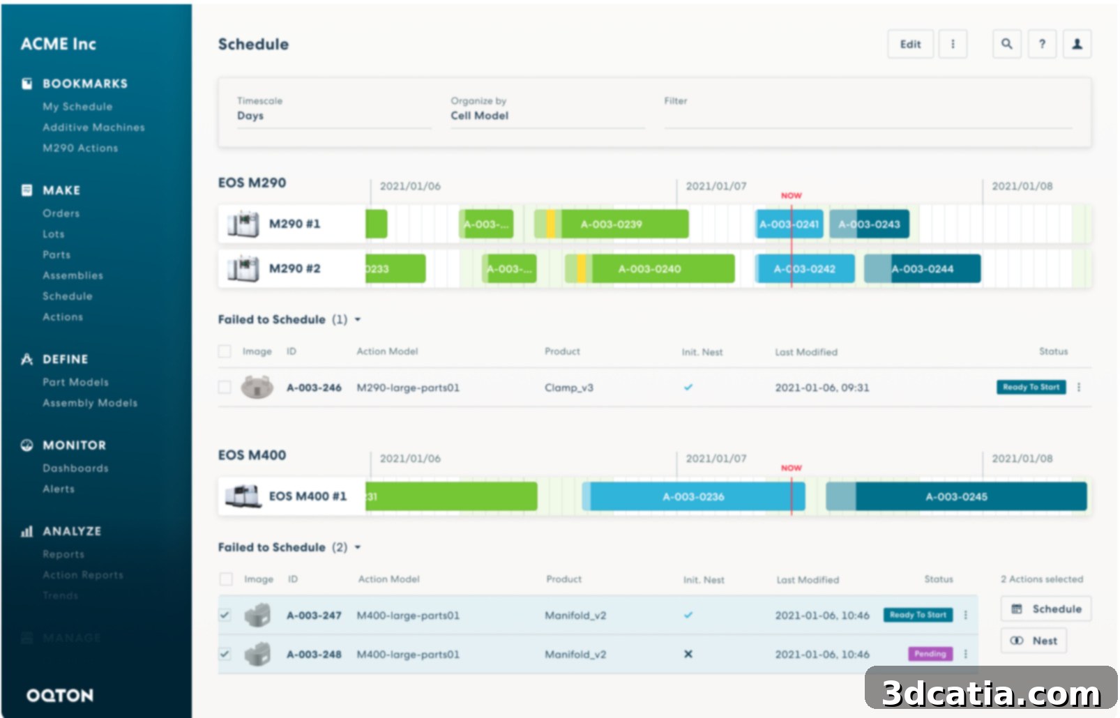 Oqton platform's intuitive interface for scheduling and monitoring production tasks