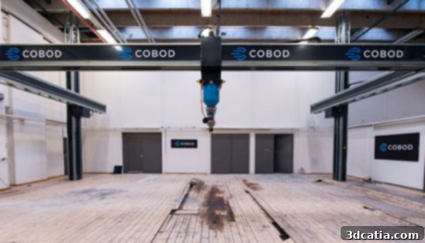 COBOD's BOD2 3D printer in action, a key technology for advanced construction projects