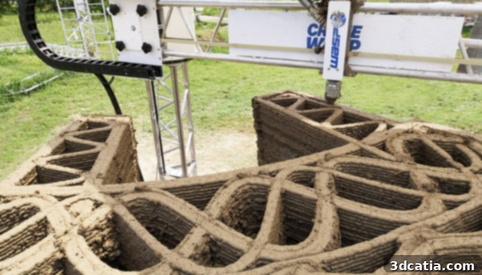 TECLA sustainable housing 3D printed with Crane WASP and soil