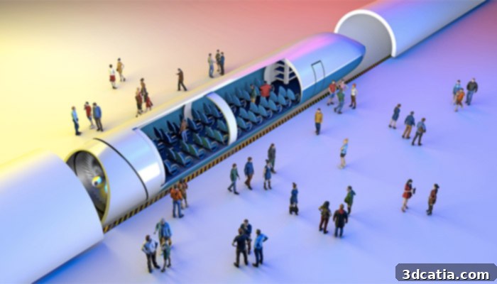 A depiction of a Hyperloop capsule entering a tube, symbolizing the European Hyperloop Week's focus on innovative transport.