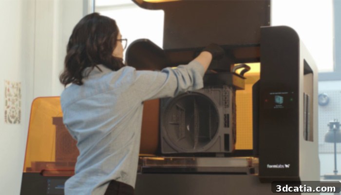 Formlabs Form 3L resin 3D printer demonstrating its large build volume capability for SLA technology.