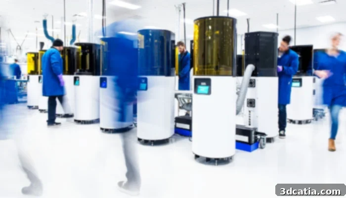 Carbon DLS 3D printer and various 3D printed parts demonstrating high resolution and complex geometries