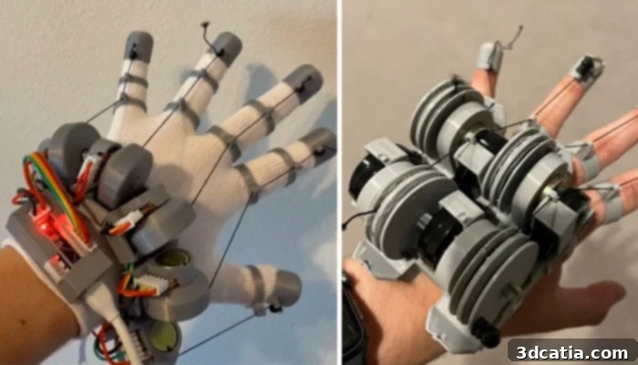 Different prototypes of LucidVR 3D printed VR gloves