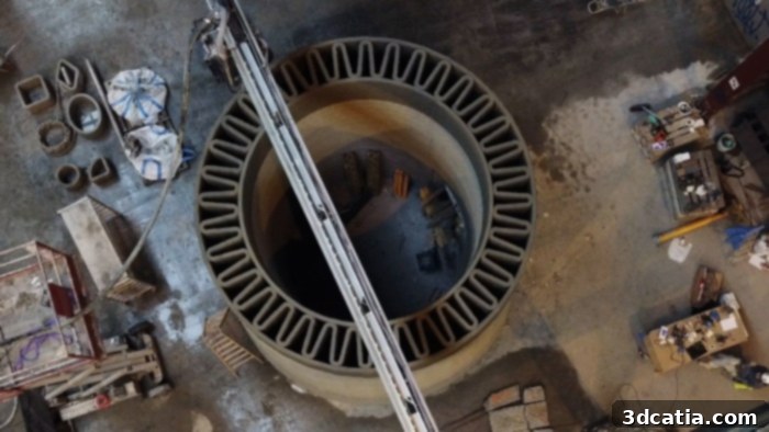 Top view of a COBOD 3D printed wind turbine tower foundation, demonstrating advanced construction capabilities for renewable energy.