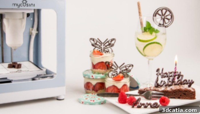 Print2Taste printers create delicate, intricate edible decorations like chocolate motifs for desserts.