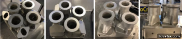 The four 3D printed parts. Left to right: vent cap, drain cap, air cap and accelerometer cap.